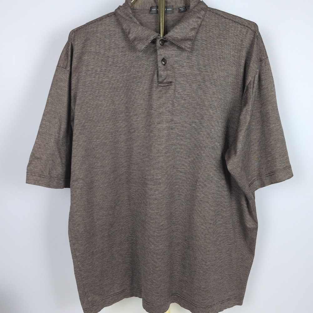 Vintage Hart Schaffner Marx Men's Large Brown Italian Cotton Micro Stripe Polo